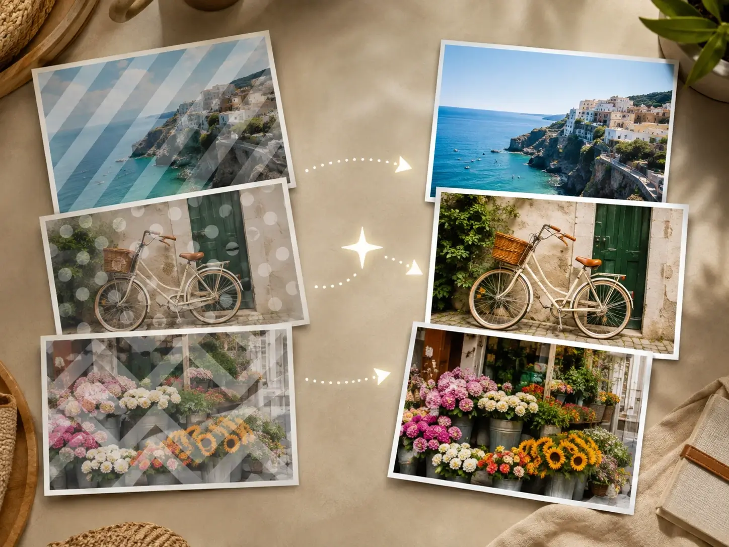 Before and after example for Batch Watermark Remover