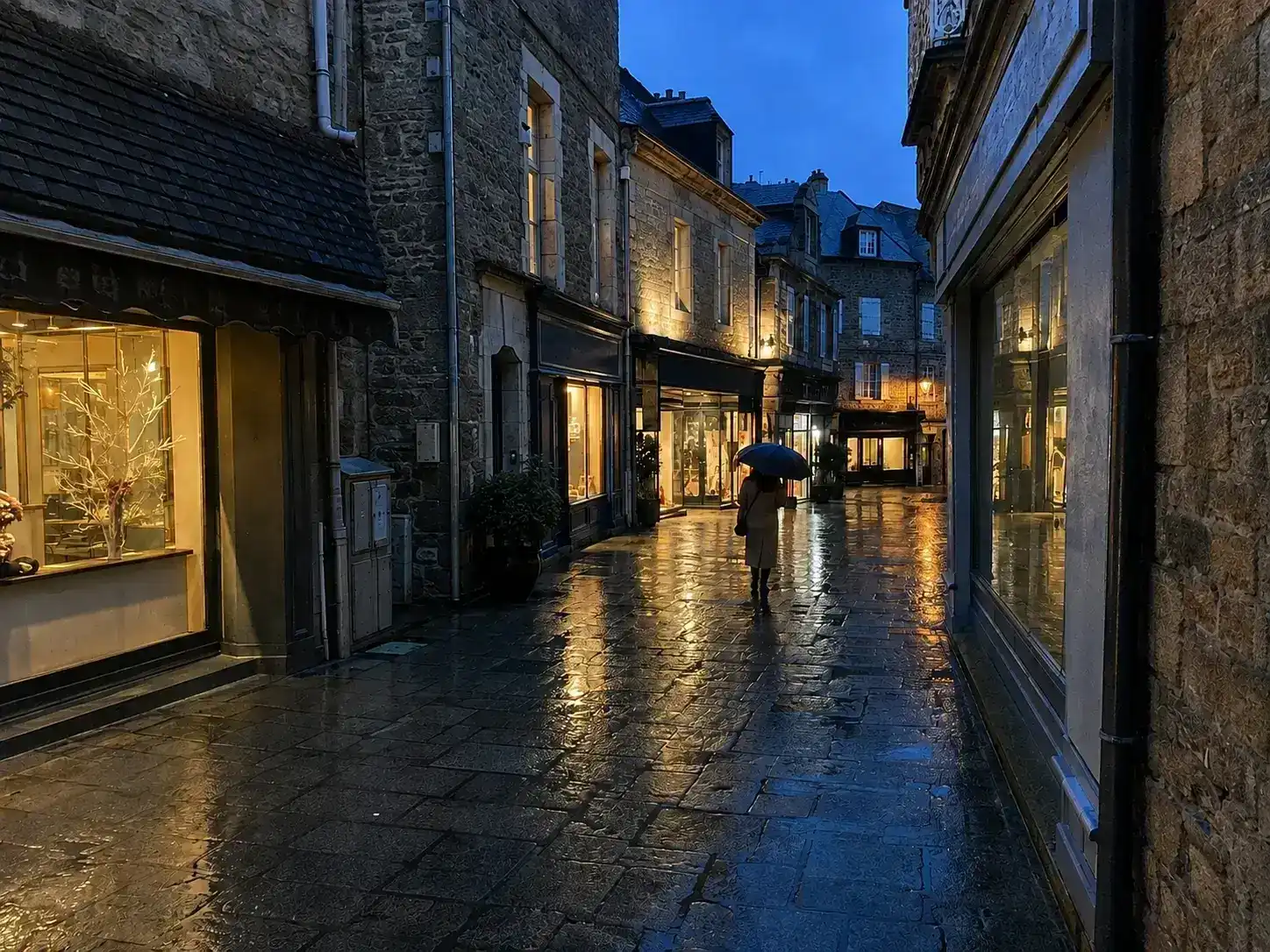 Rainy-night travel photo with cleaner shadows after enhancement