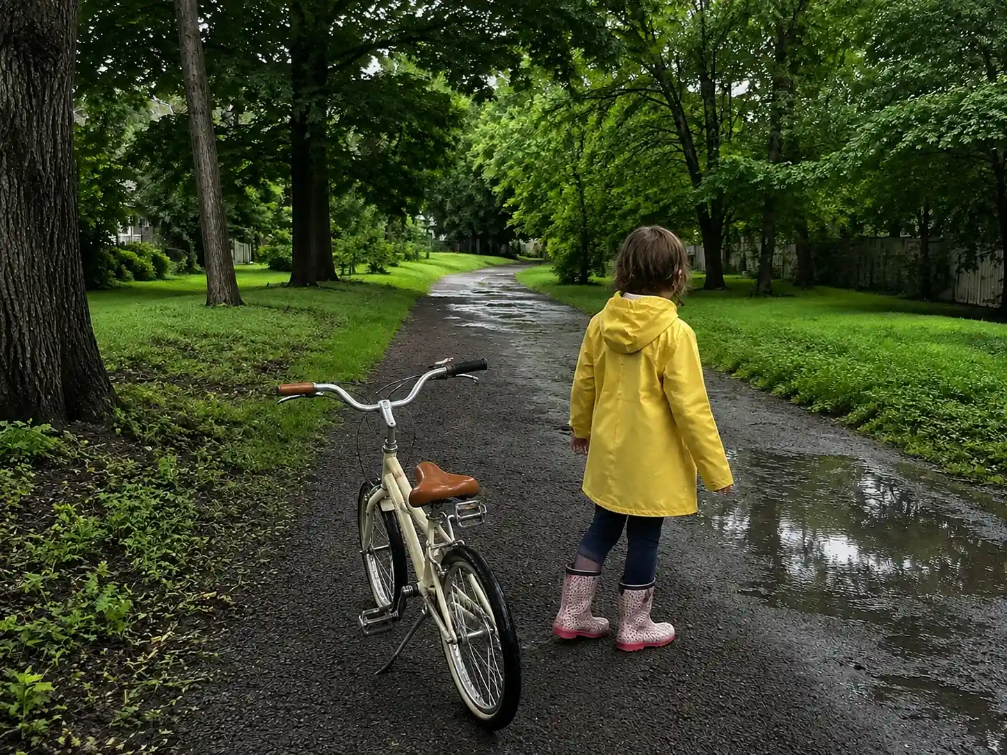Clearer photo of a child riding a bicycle after photo enhancement